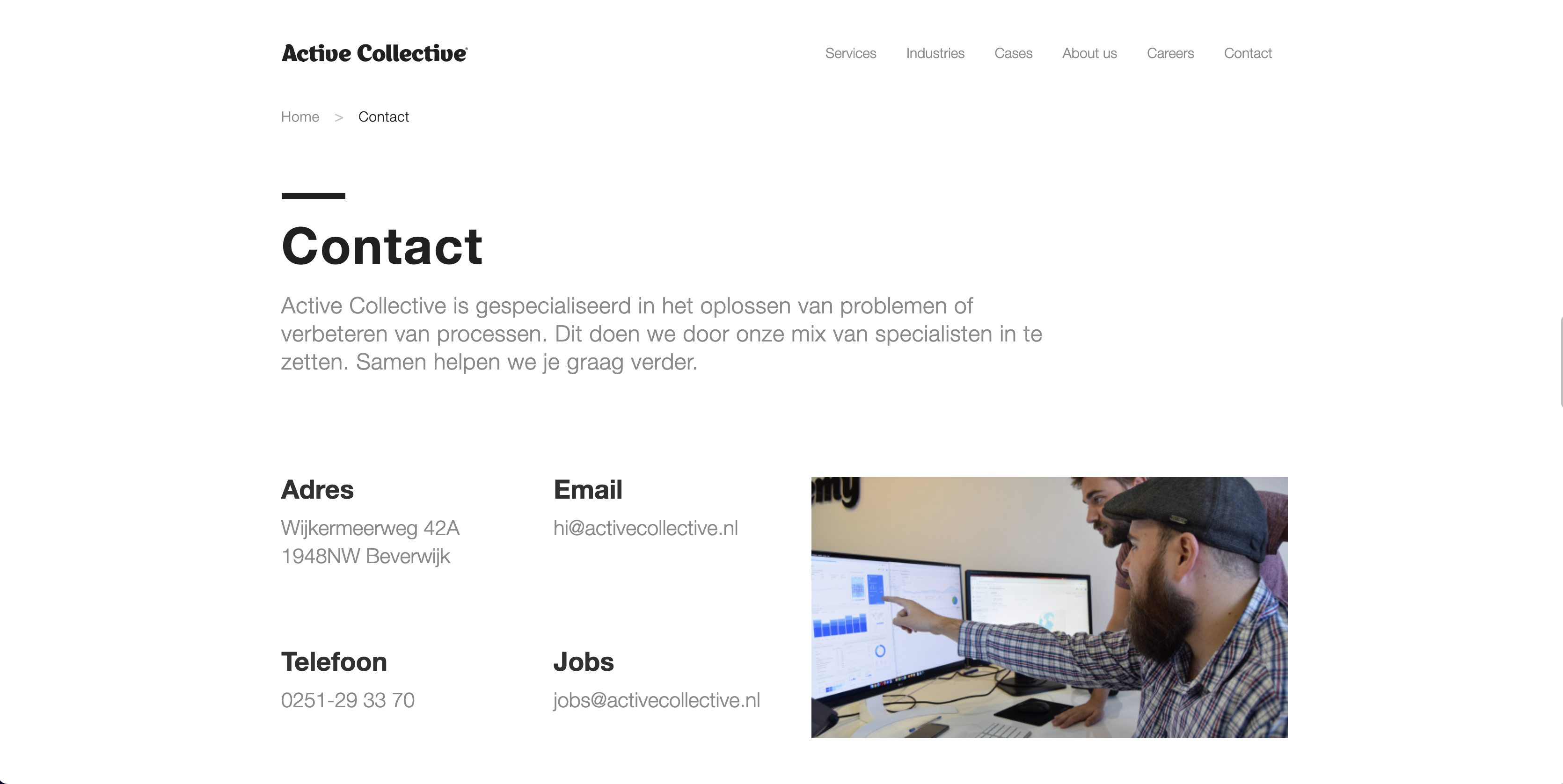 screenshot of the desktop page contact