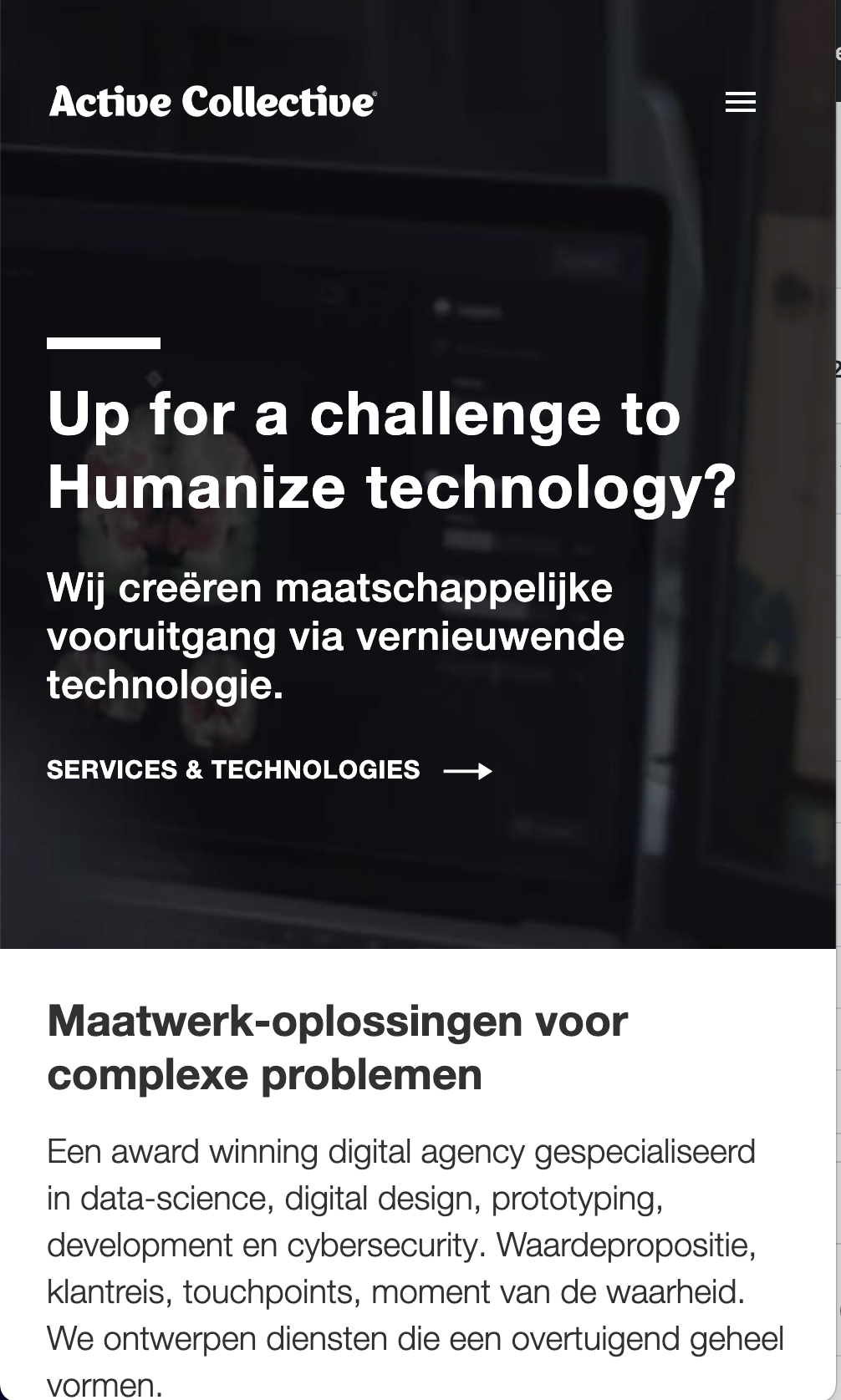 screenshot of the mobile homepage
